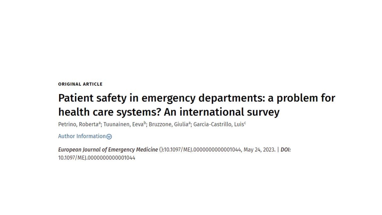 EM Day international survey on patient safety published in the European Journal of Emergency Medicine